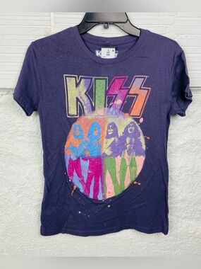 NWT Kiss graphic band purple & green Short Sleeve Tee size XS & XXS